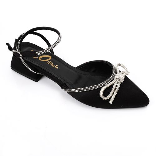 Faux Suede Glamour Bow Shoes - Black