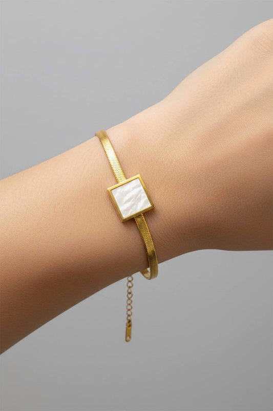 Stainless Steel Flat Chain Square Pendant Bracelet – Gold