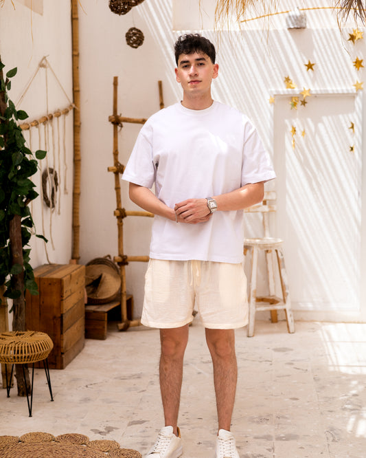 Linen Solid Shorts - Beige