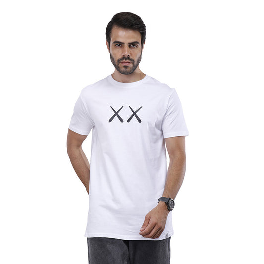 White - Graphic Printed Tee With Round Neck