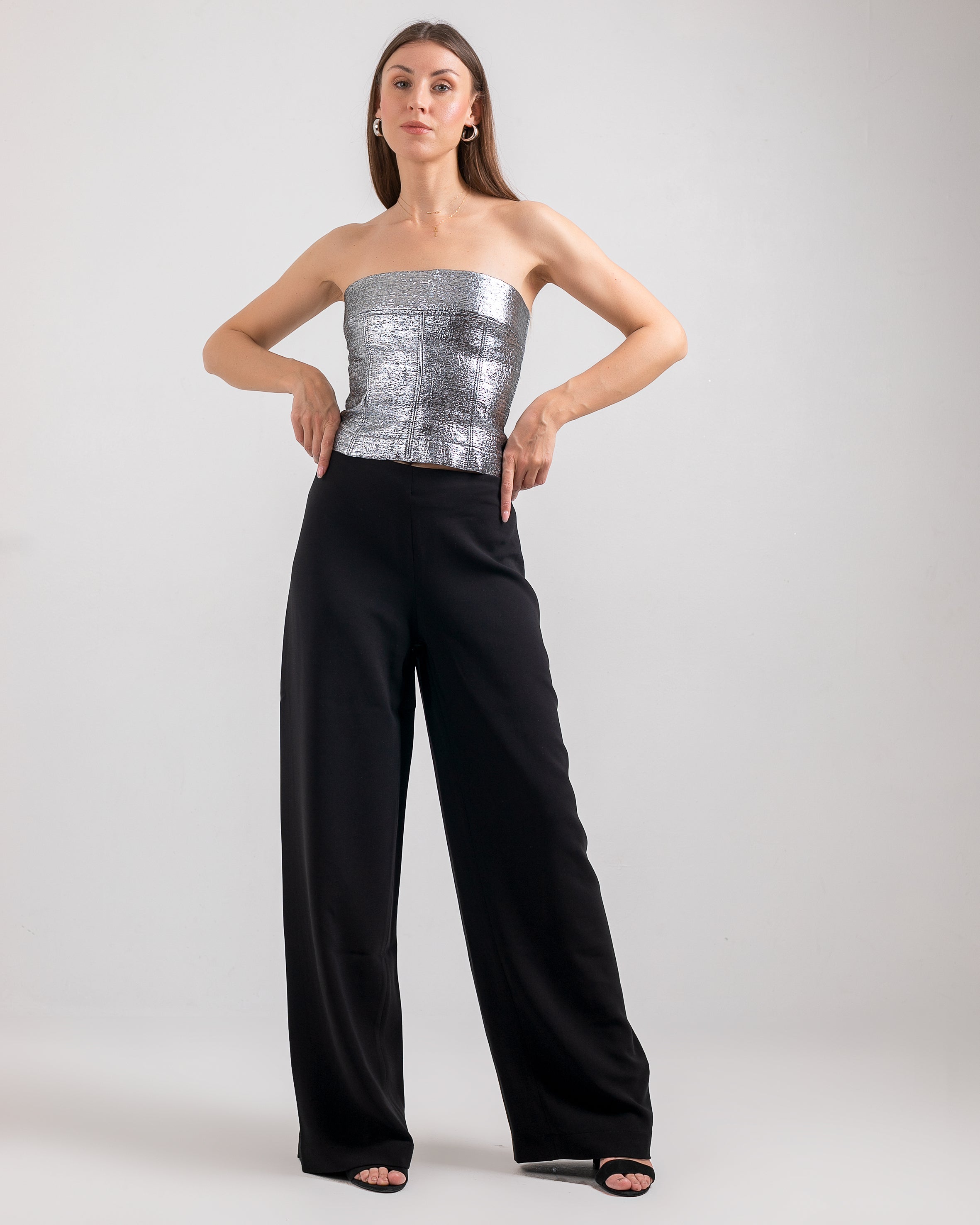 Satin Metallic Corset - Silver