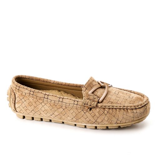 Suede Pattern Loafers with Metal Accent – Beige