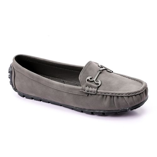 Faux Leather Loafers with Metal Bit – Grey