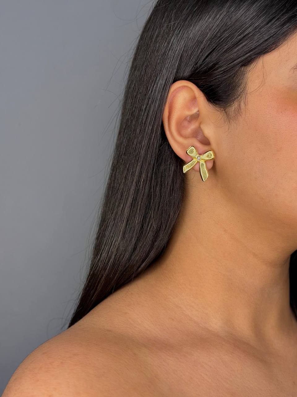 Gold-Plated Bow Tie Earrings