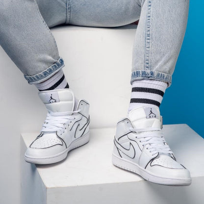 Cotton Basic Striped Crew Socks – White