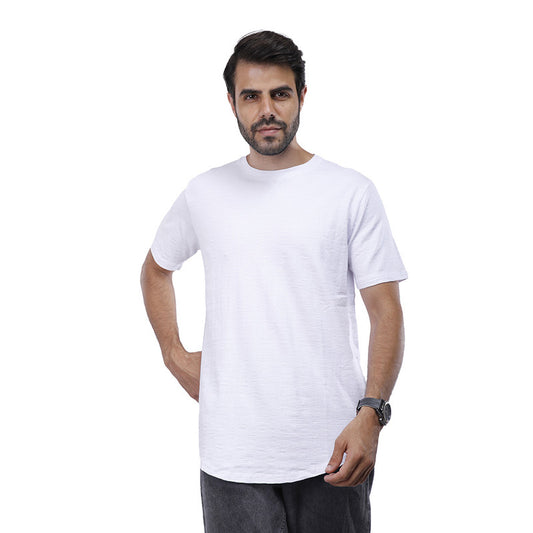 White - Texture Loose Fit T-Shirt With Crew Neck