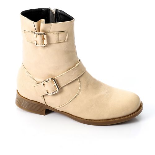 Faux Leather Half Boot - Beige
