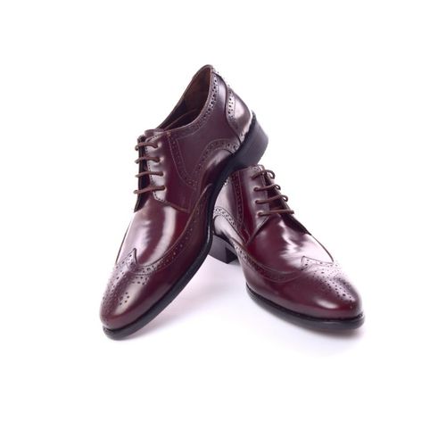 Leather Pointed Toe Oxford Shoes - Burgundy