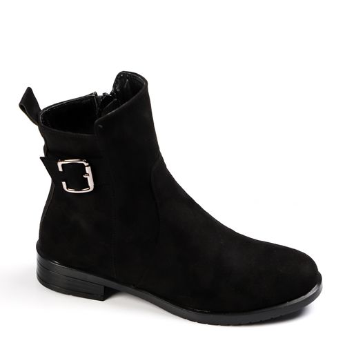 Suede Ankle Buckle Boots – Black
