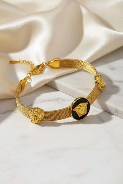 Stainless Steel Mythical Head Mesh Bracelet – Gold
