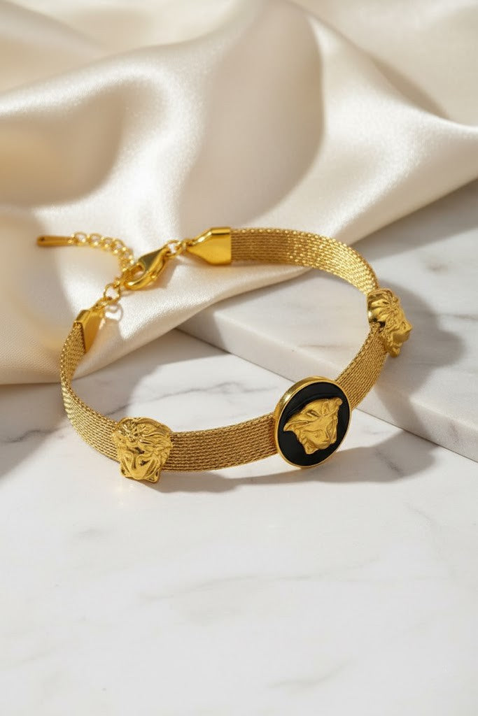 Stainless Steel Mythical Head Mesh Bracelet – Gold