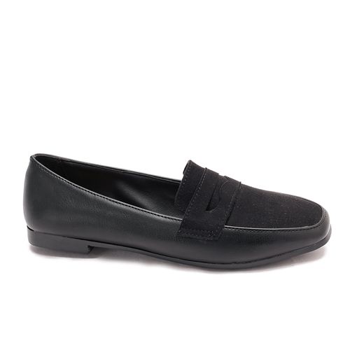 Faux Leather Penny Loafers - Black