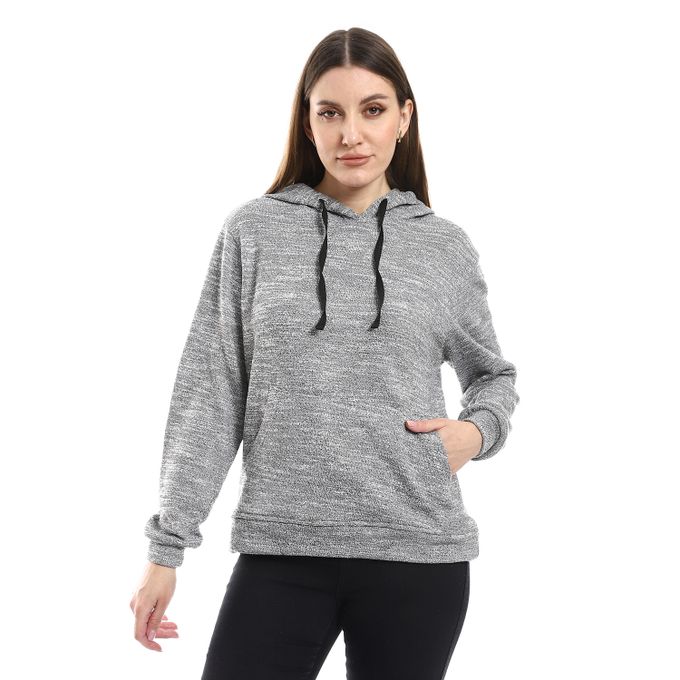 Long Sleeves Heather Grey Slip On Hoodie