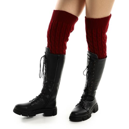 Cable Knit Boot Socks Cuffs - Burgundy