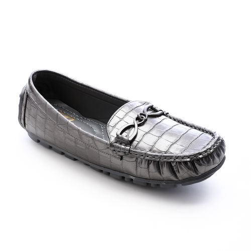 Faux Leather Croc-Embossed Loafers – Smoky Grey