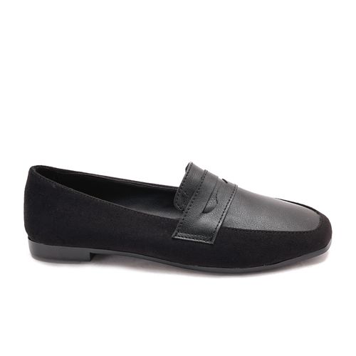 Faux Suede and Leather Mix Loafers – Black