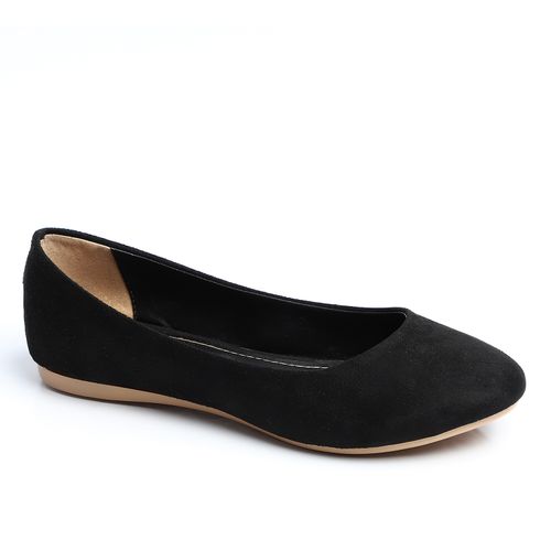 Faux Suede Ballet Flats - Black