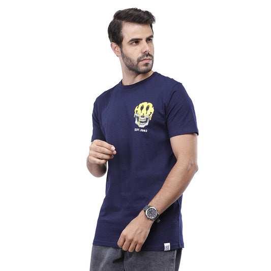 Navy- Graphic Printed Tee With Round Neck