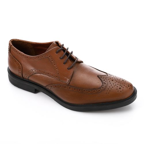 Leather Brogue Oxford Lace-Up Shoes - Brown