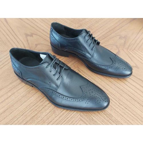 Leather Brogue Oxford Lace-Up Shoes - Black