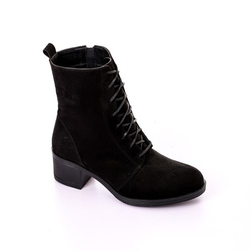 Faux Suede Leather Half Boots - Black