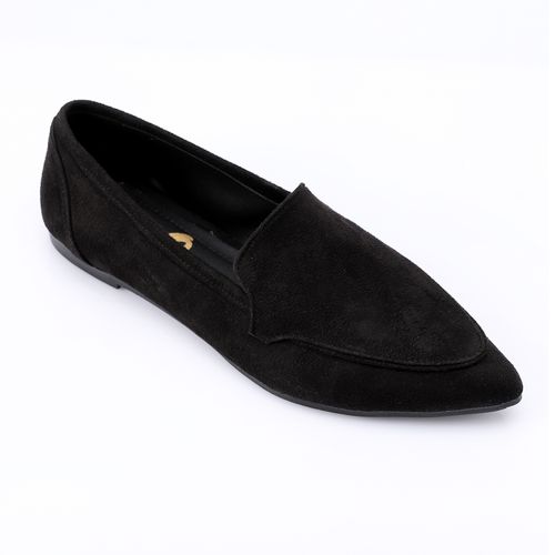 Suede Pointed Slip-On Loafers – Black