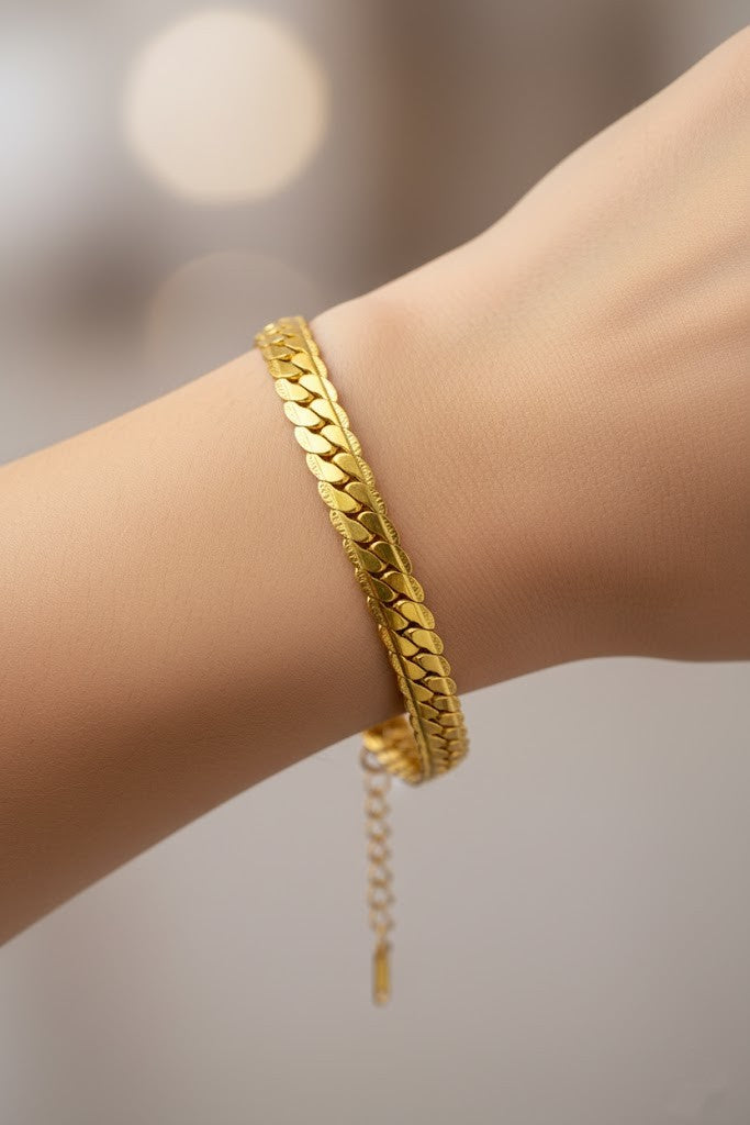 Stainless Steel Flat Snake Chain Bracelet – Gold
