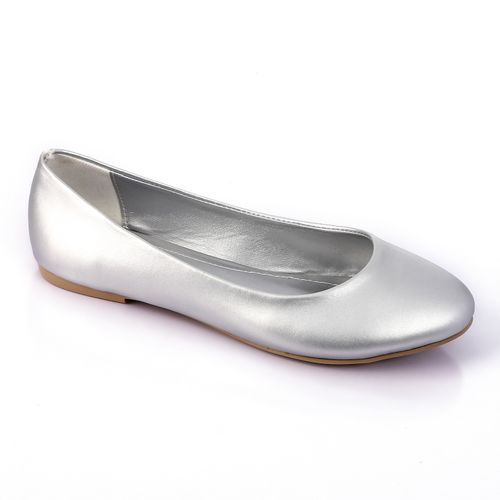 Faux Leather Metallic Ballet Flats - Silver