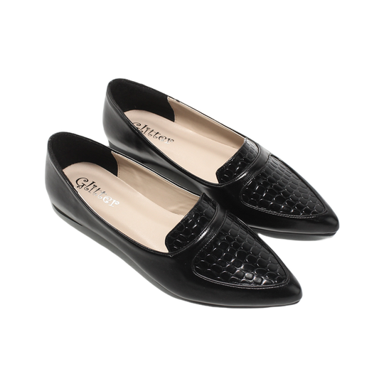 Faux Leather Elegant Ballerina -Black