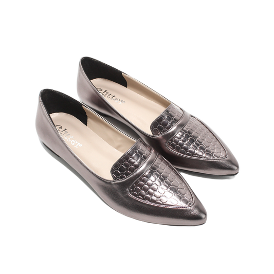 Faux Leather Elegant Ballerina Shoes - Grey
