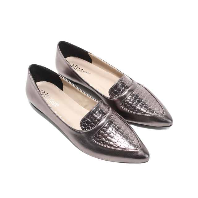 Faux Leather Elegant Ballerina Shoes - Grey