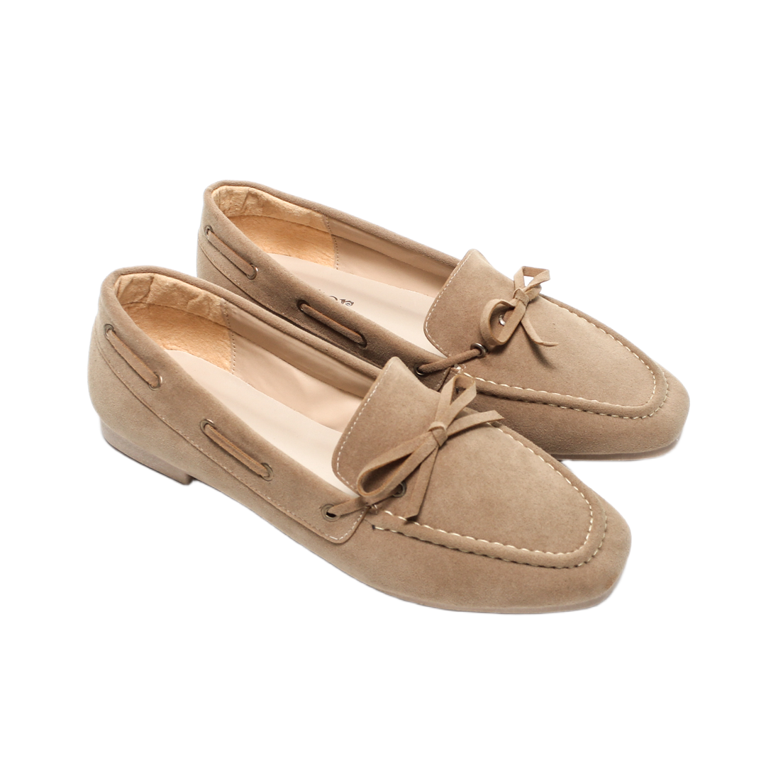 Faux Leather Suede Loafers – Beige