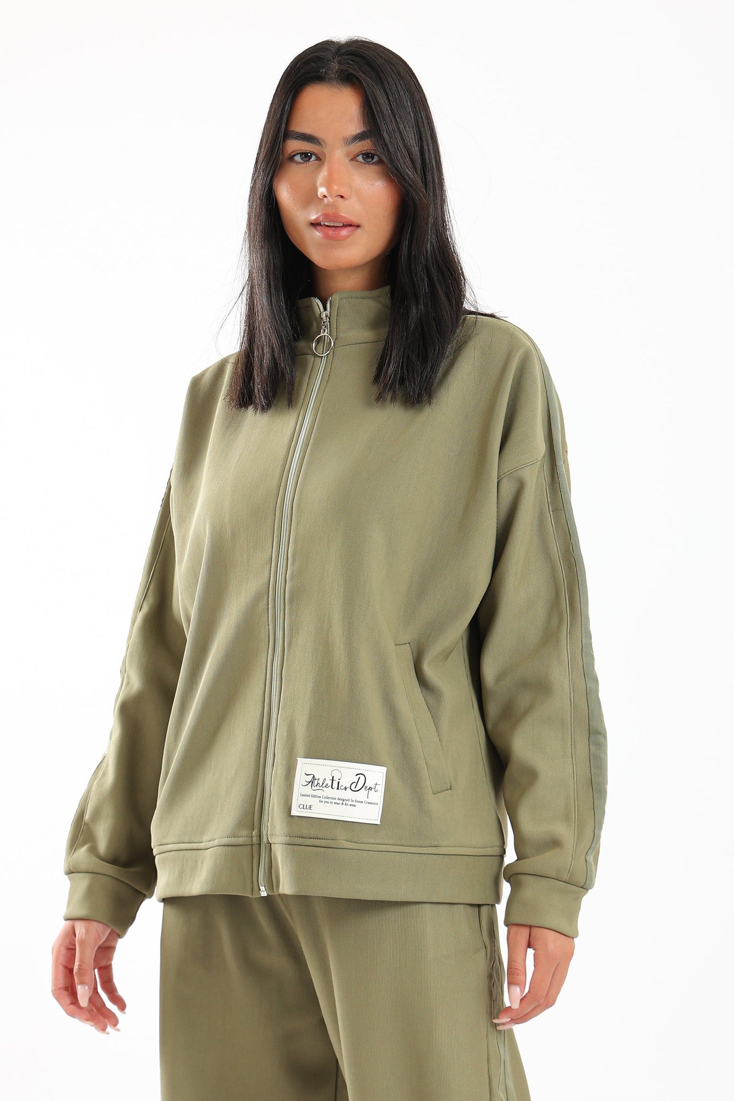 Ribbed Zipped Lounge Jacket - Olive