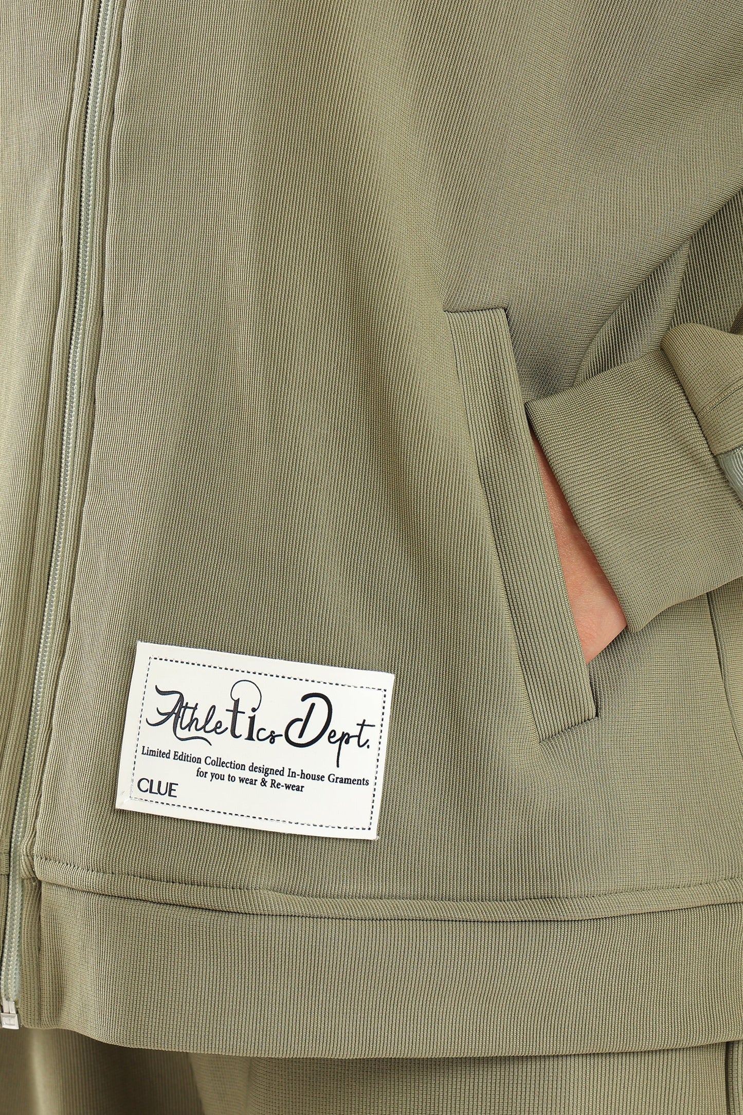 Ribbed Zipped Lounge Jacket - Olive