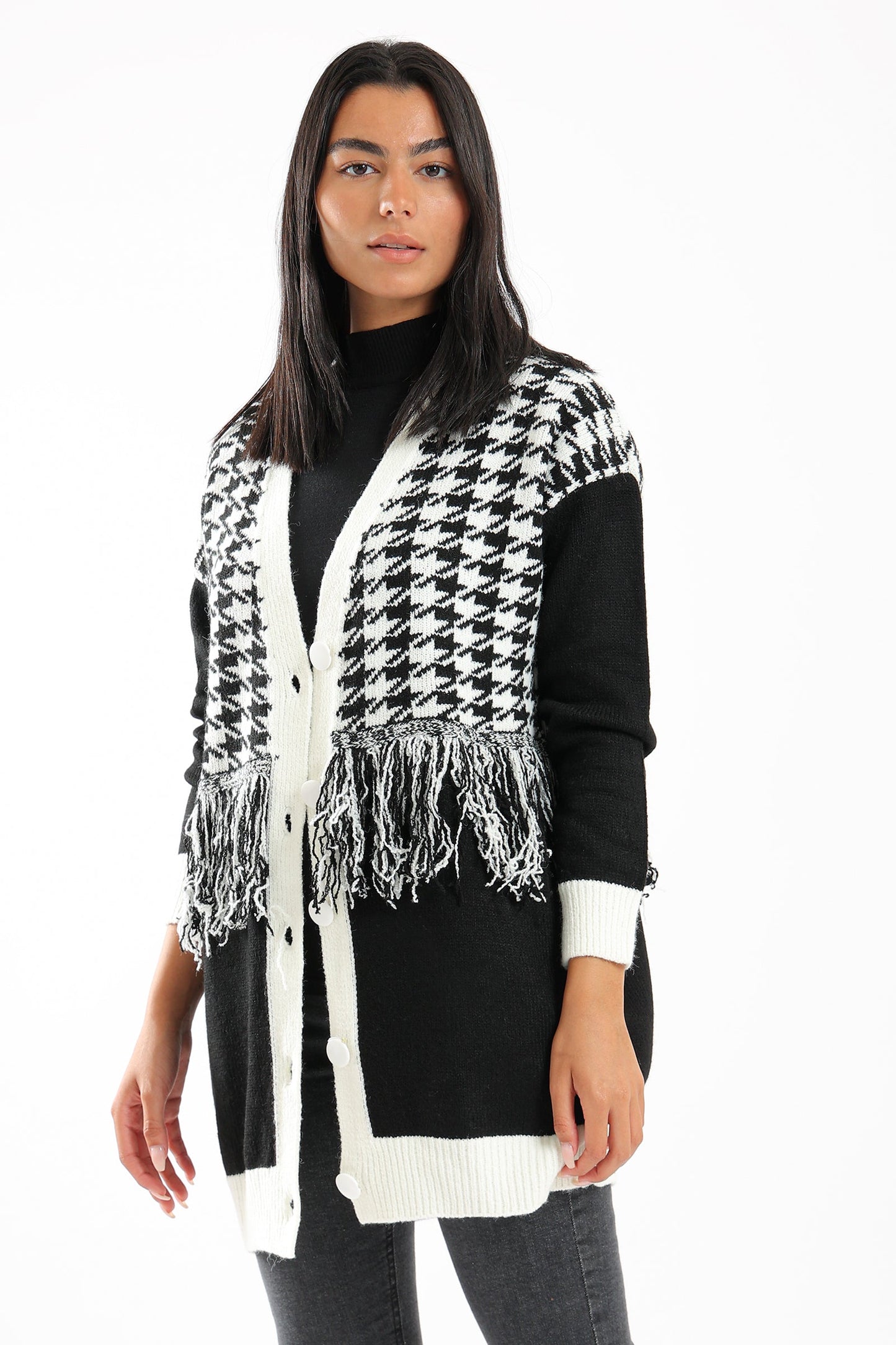 Houndstooth Pattern Cardigan