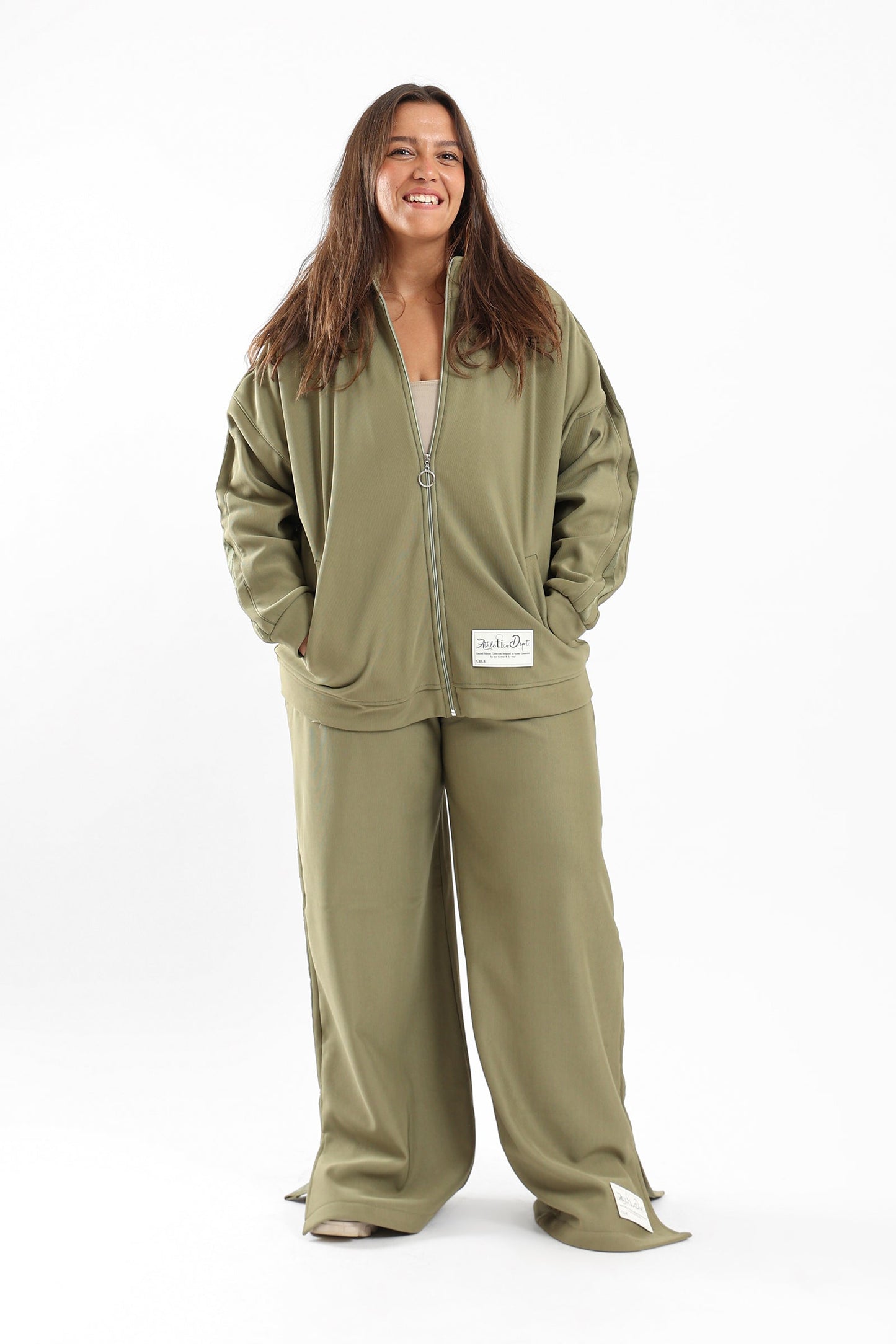 Ribbed Zipped Lounge Jacket - Olive