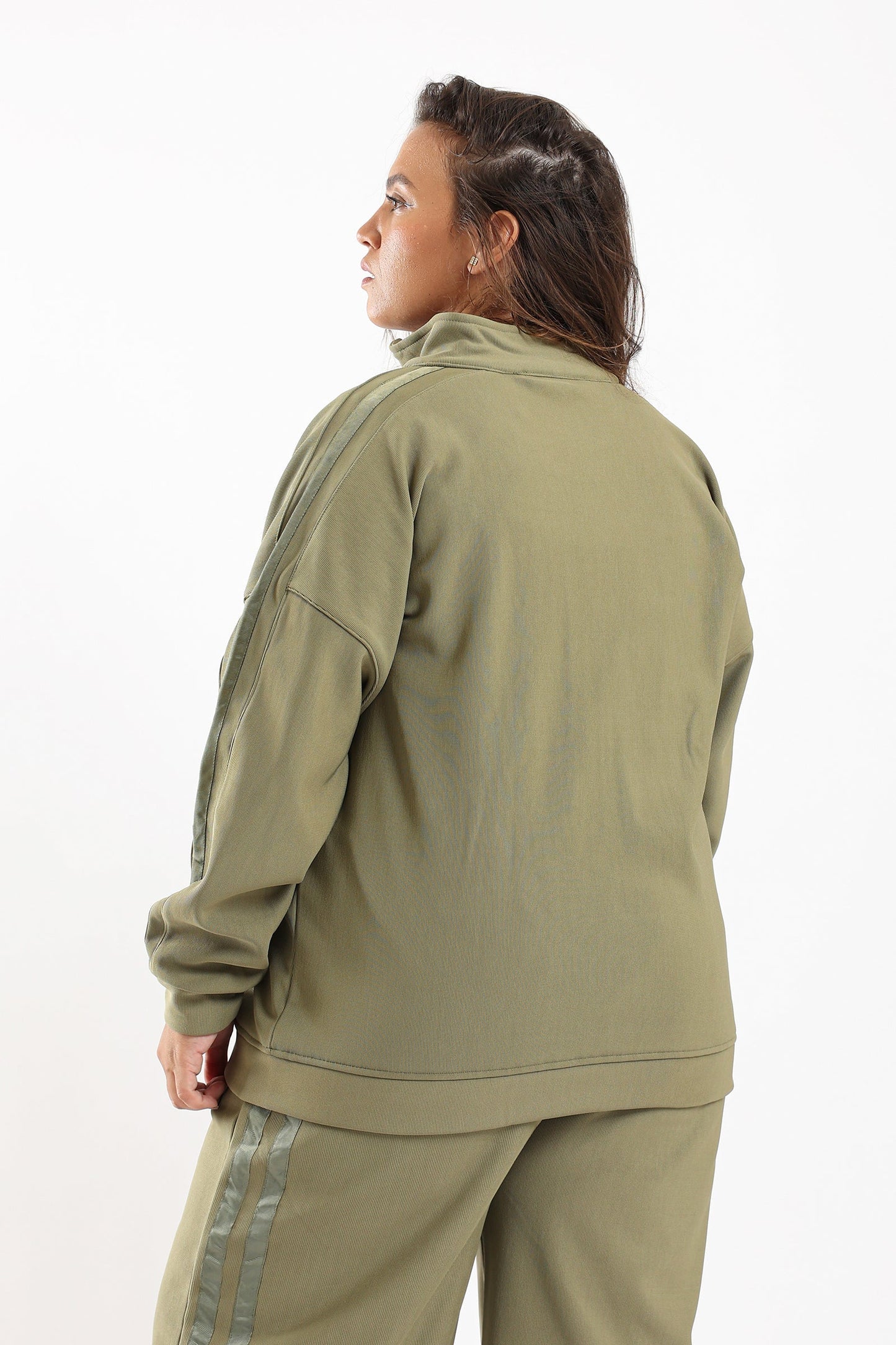 Ribbed Zipped Lounge Jacket - Olive