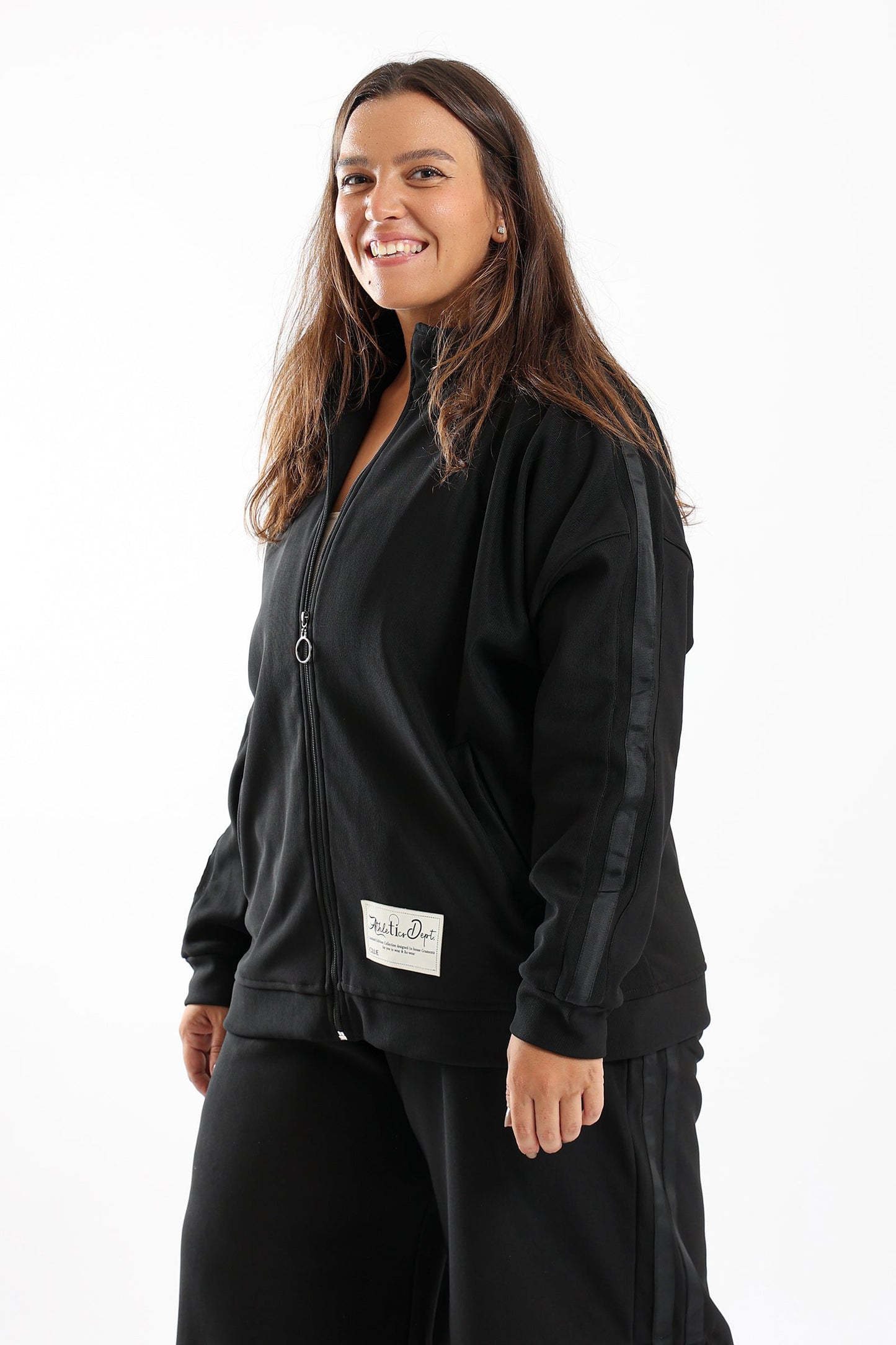 Ribbed Zipped Lounge Jacket - Black