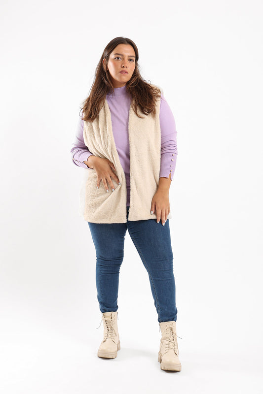 Sleeveless Fleece Vest - Beige