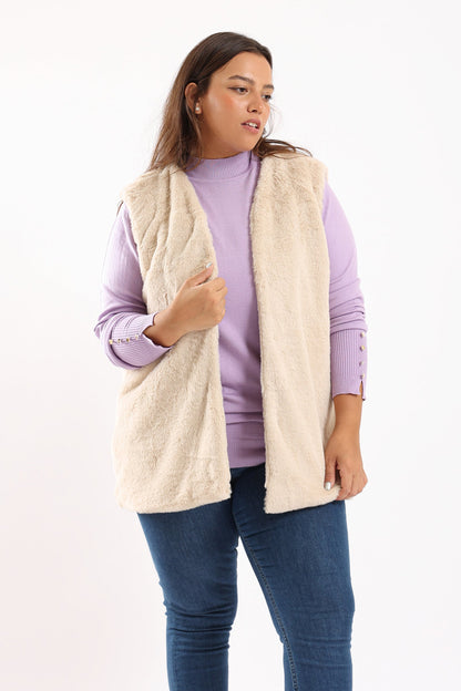 Sleeveless Fleece Vest - Beige