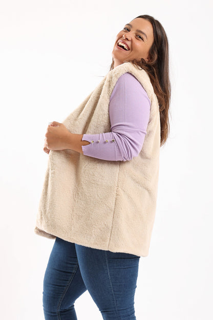 Sleeveless Fleece Vest - Beige