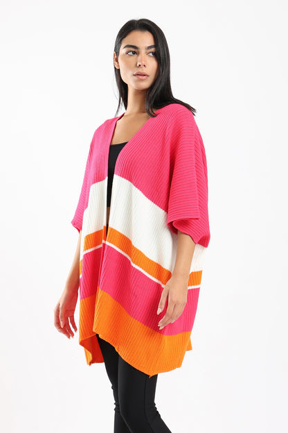 Ribbed Cape Sleeves Poncho - Fuschia