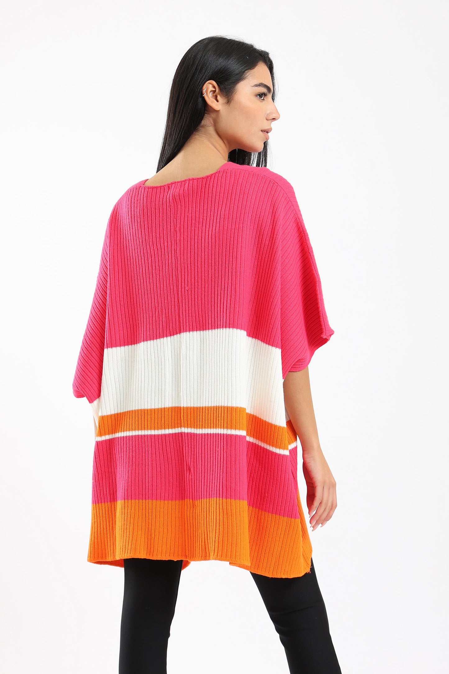 Ribbed Cape Sleeves Poncho - Fuschia