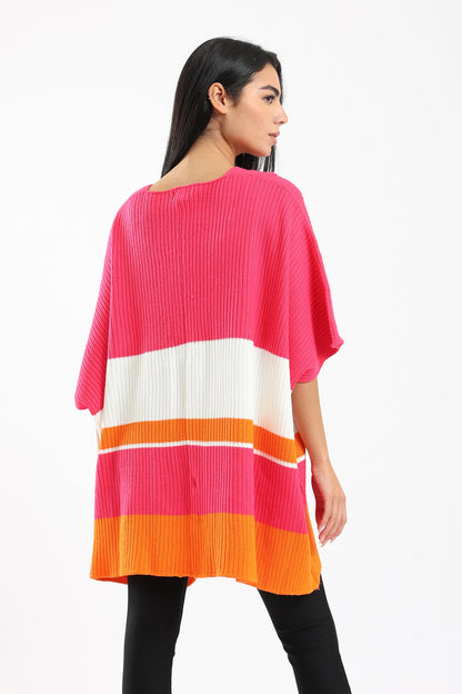 Ribbed Cape Sleeves Poncho - Fuschia