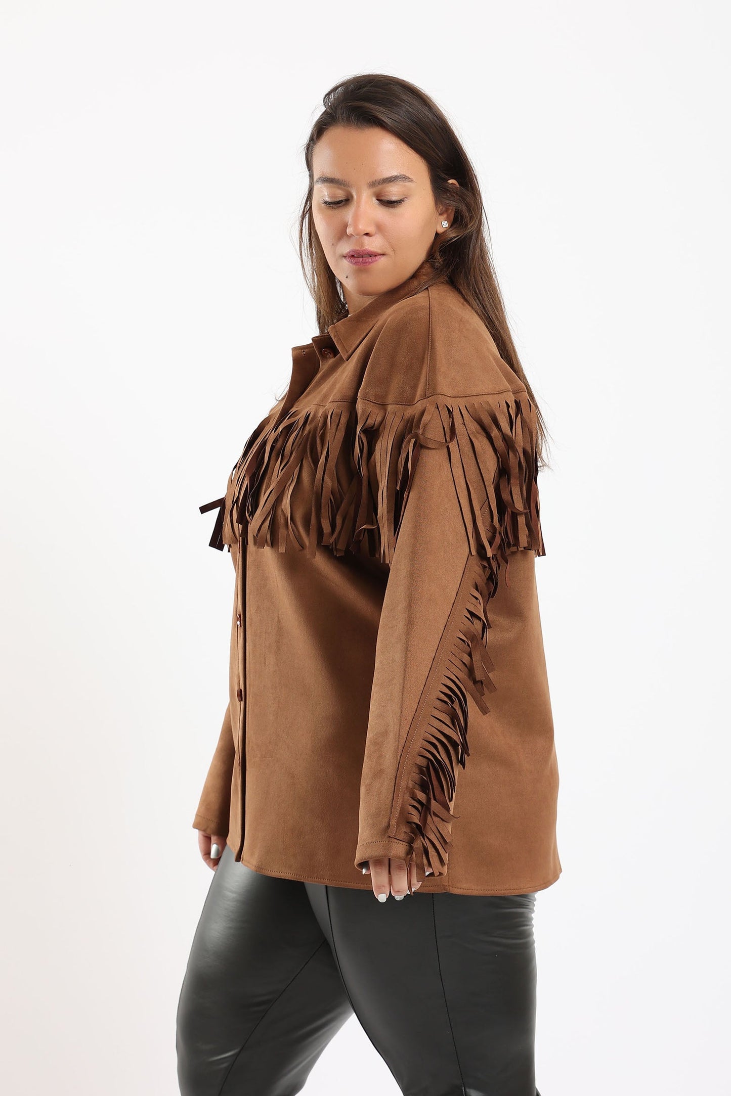 Suede Shirt with Fringes - Brown