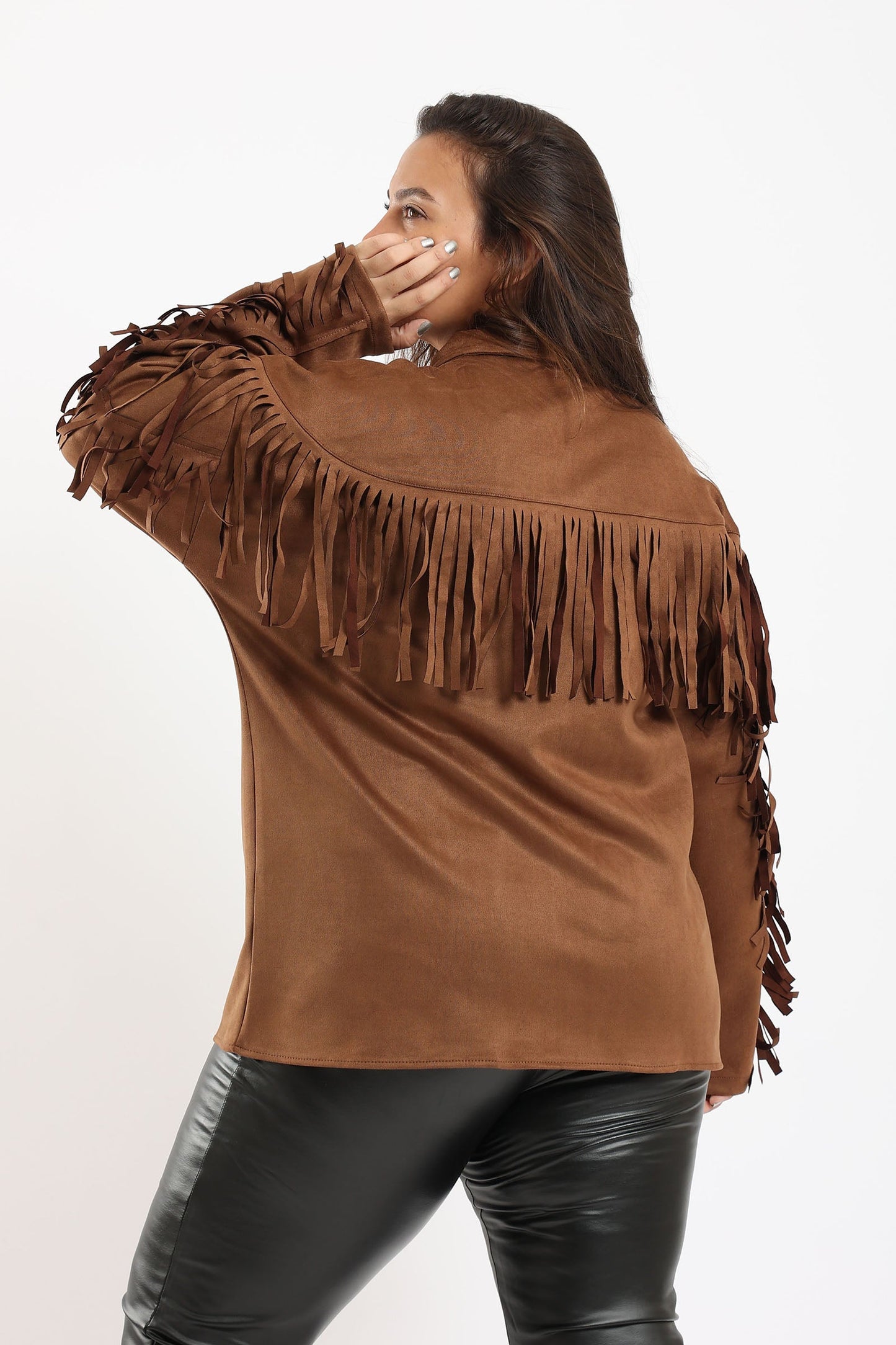 Suede Shirt with Fringes - Brown