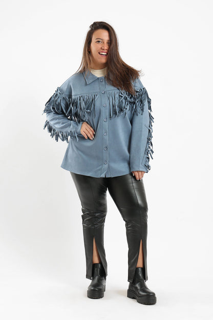 Suede Shirt with Fringes - Light Indigo