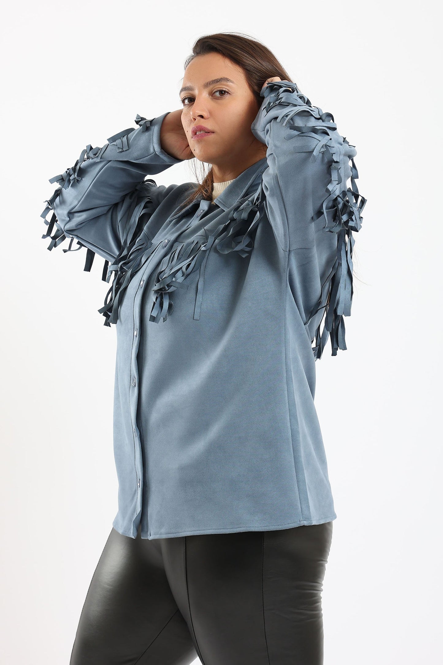 Suede Shirt with Fringes - Light Indigo