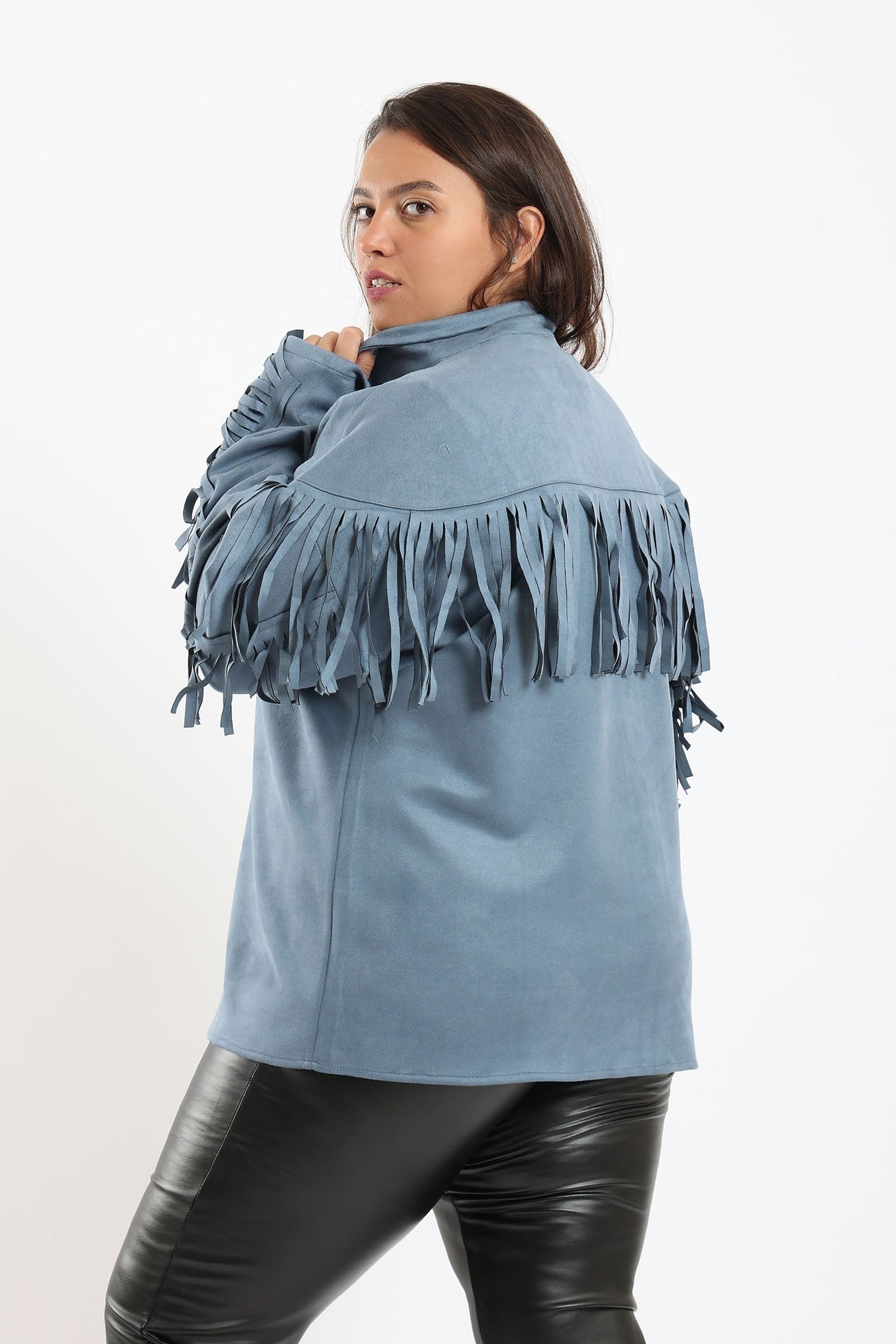 Suede Shirt with Fringes - Light Indigo