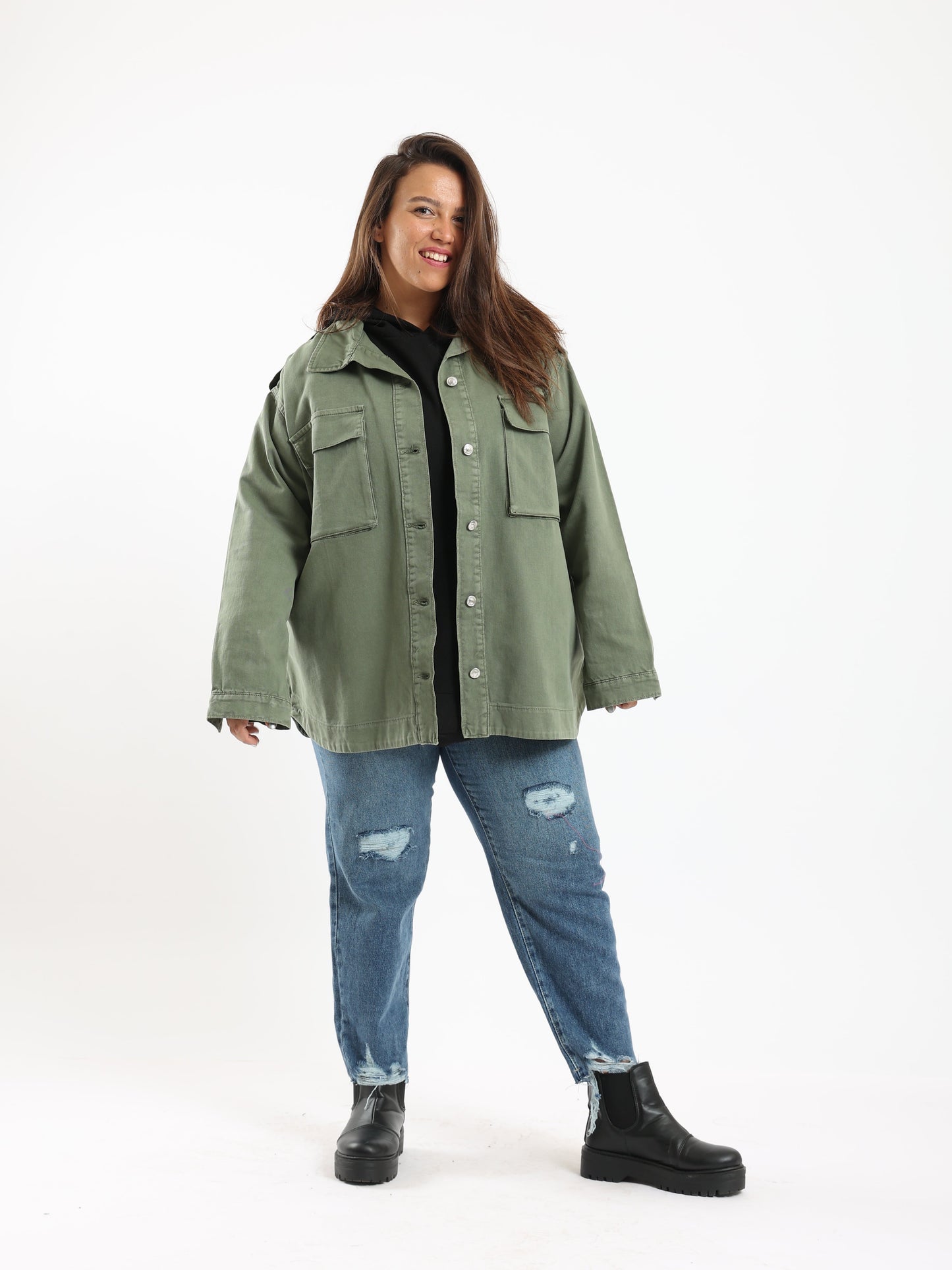 Shacket with Flap Pockets - Olive